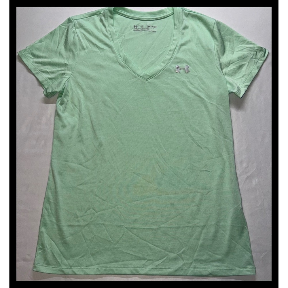 Under Armour T-Shirt Womens Small Green V-Neck HeatGear Athletic Gym